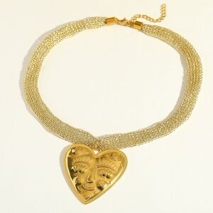 Gold Heart Face Pendant Multi-Strand Necklace - Elegant Women’s Jewelry